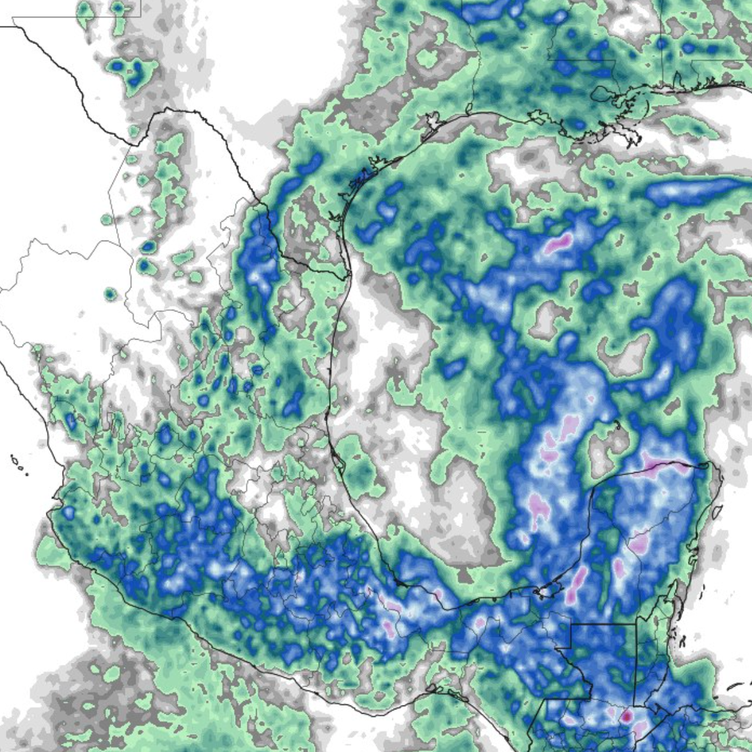 Mapa de México con señalamientos de lluvia en gran parte de la república